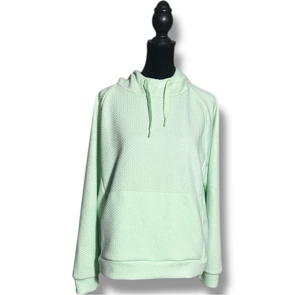 Lively Tops - Lively Mint Green Quilted Long Sleeve Lightweight Front Pocket Hooded Sweatshirt